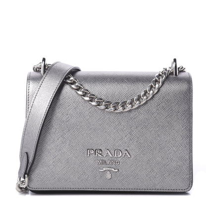 Prada Metallic Saffiano Soft Chain Shoulder Bag Silver 1 of 8