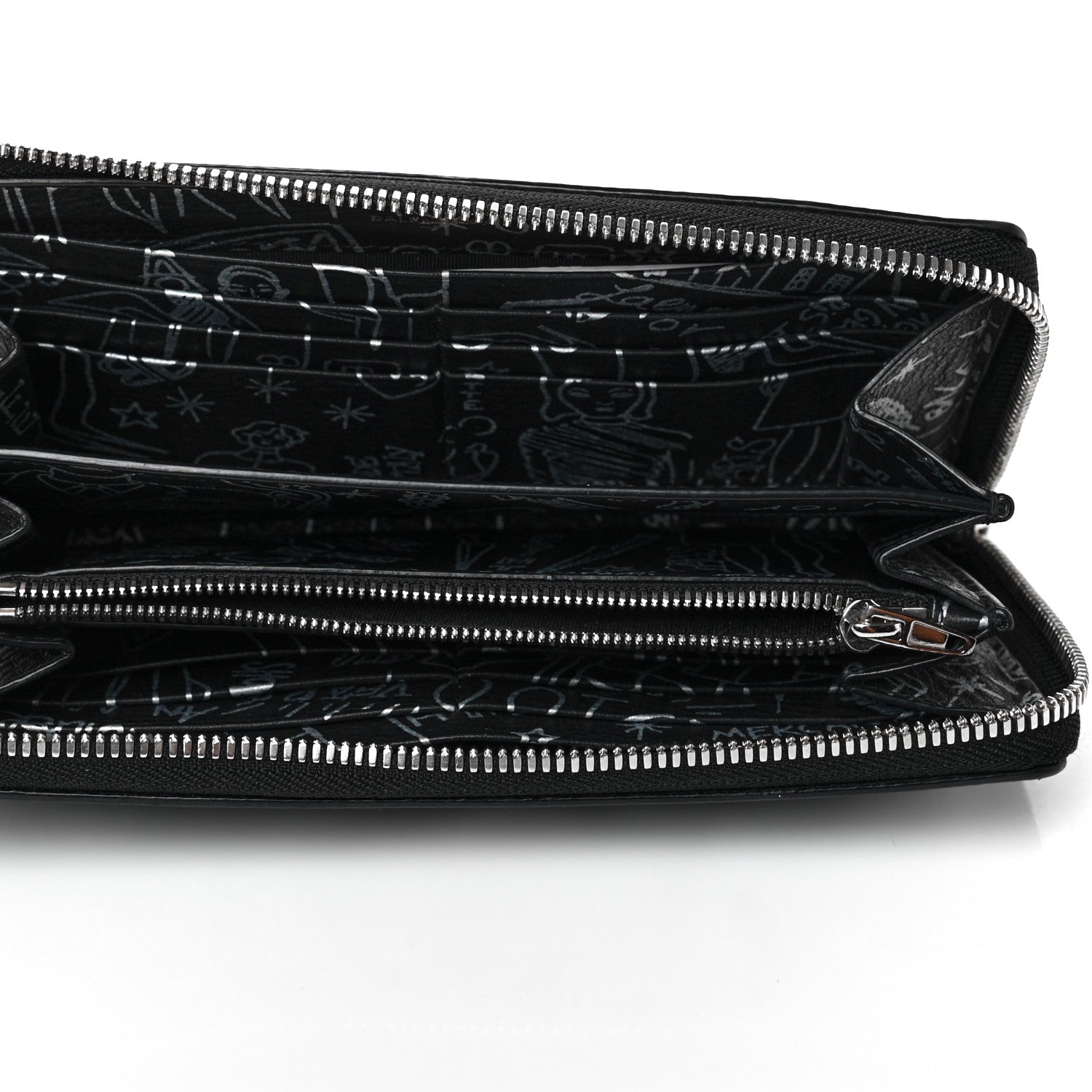 Balenciaga Calfskin Classic Silver Hardware Printed Tattoo Everyday Continental Zip Around Wallet Black 4 of 4