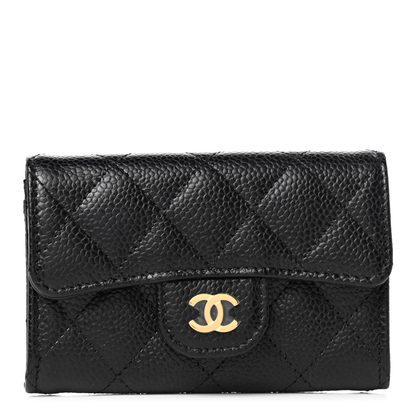 Caviar Quilted Flap Card Holder Wallet Black