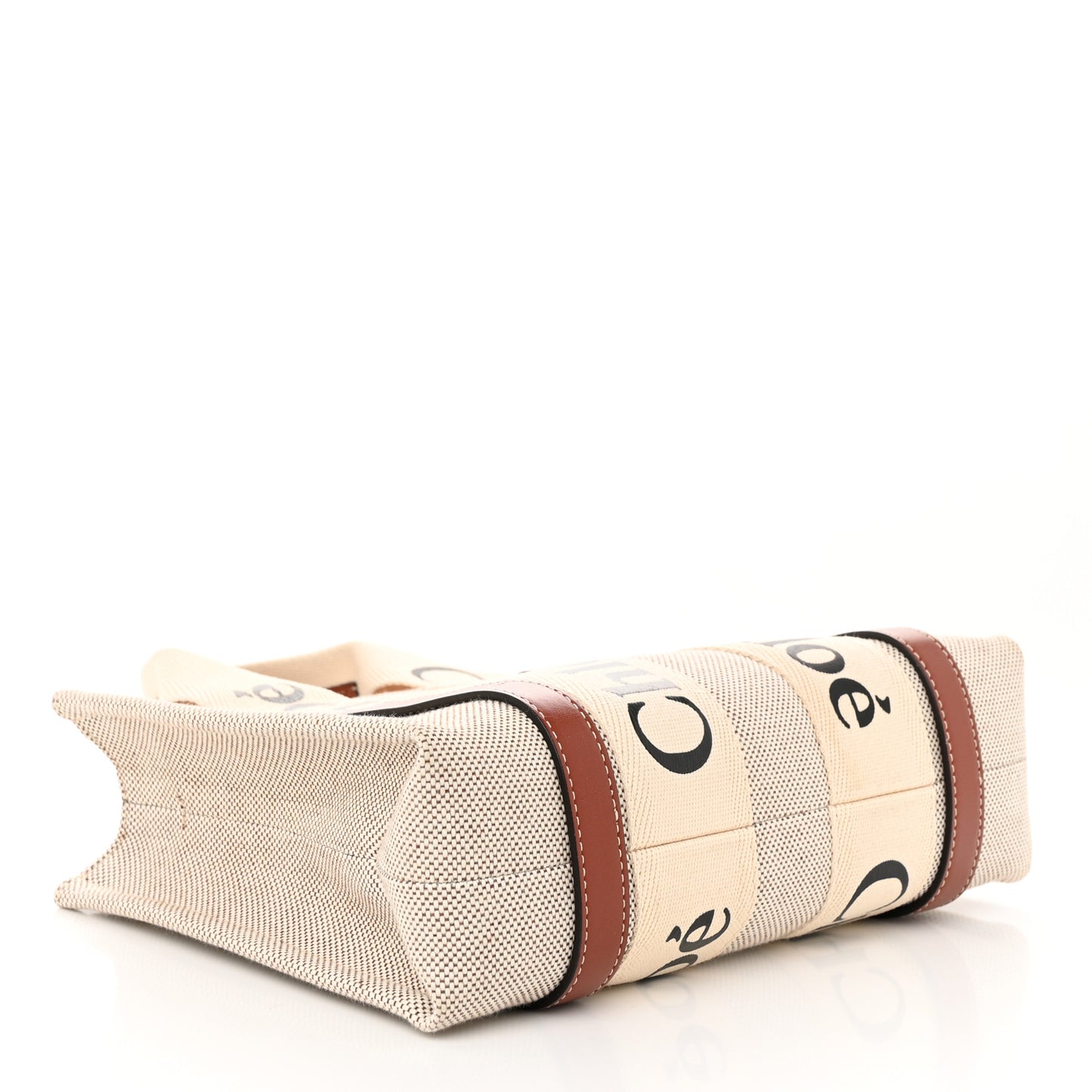 Cotton Calfskin Small Woody Ribbon Tote With Strap White Brown