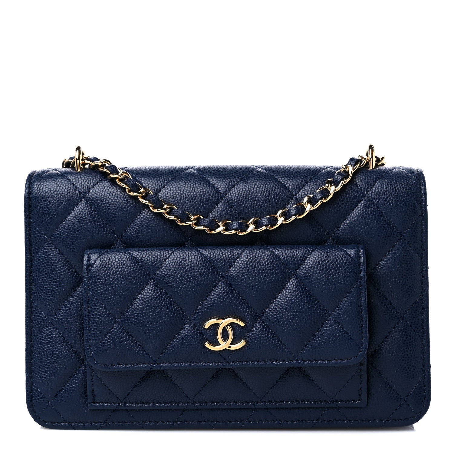 Chanel Caviar Quilted Pocket Clutch With Chain WOC Navy Blue 1 of 13