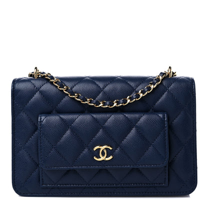 Chanel Caviar Quilted Pocket Clutch With Chain WOC Navy Blue 1 of 13