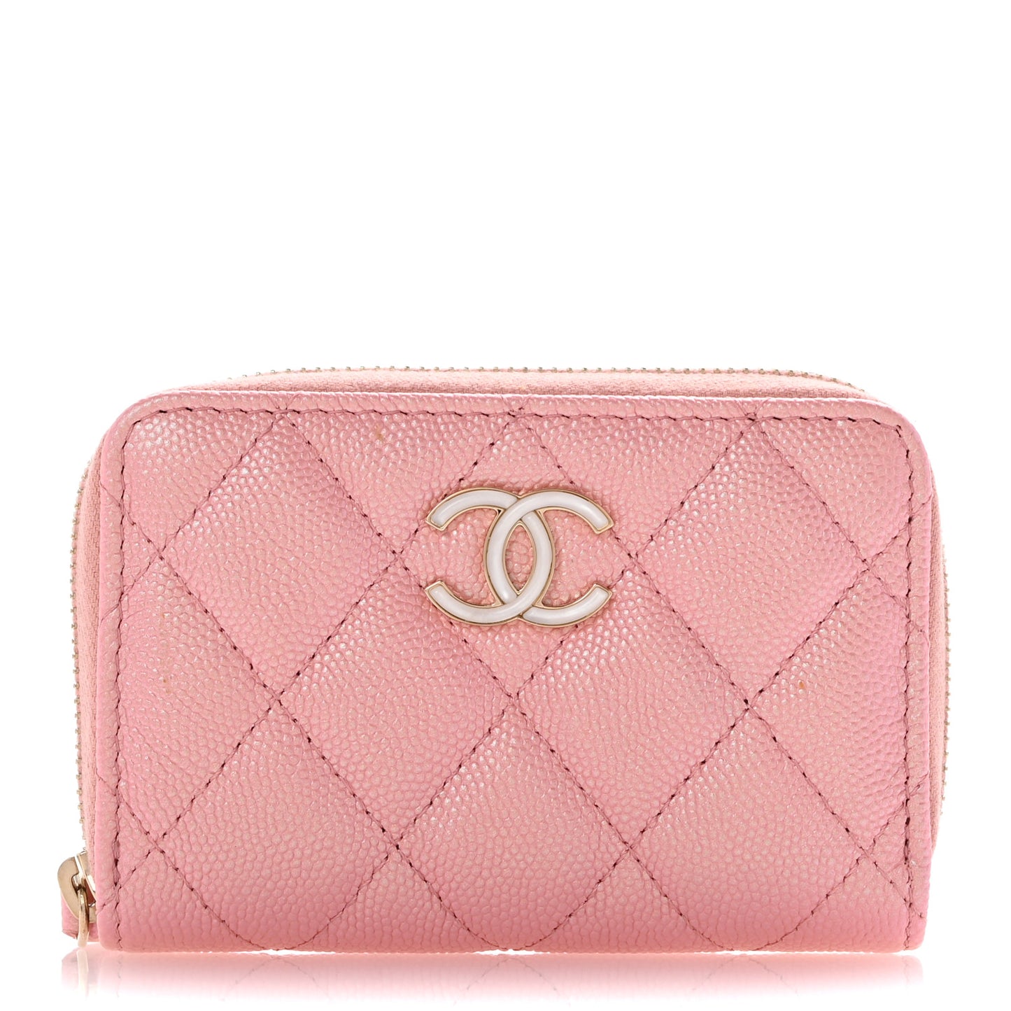 Iridescent Caviar Quilted Zip Coin Purse Pink