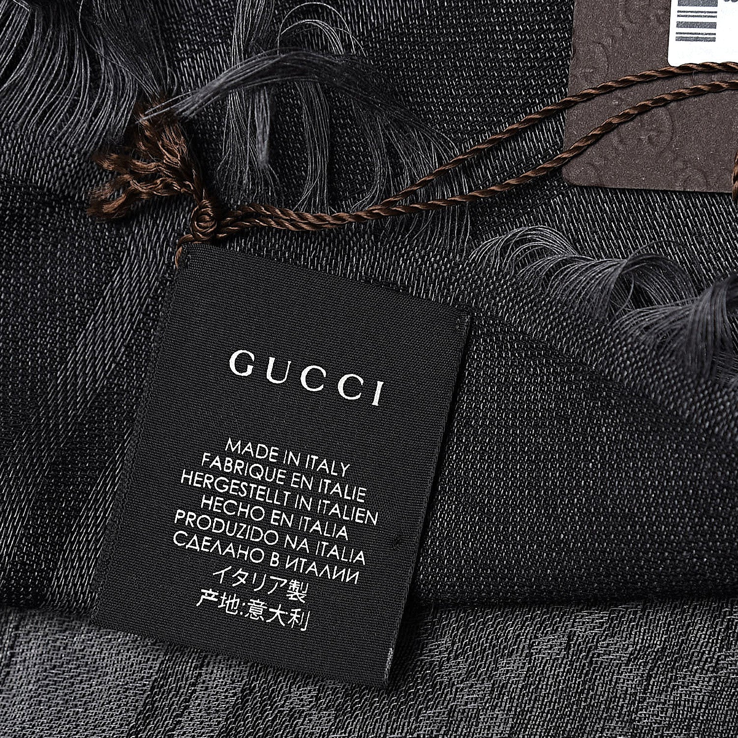 Gucci Wool Silk GG Monogram Diamante Plaid Surviee Shawl Graphite Black 3 of 4