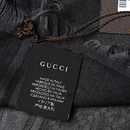 Gucci Wool Silk GG Monogram Diamante Plaid Surviee Shawl Graphite Black 3 of 4