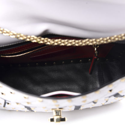 Valentino Garavani Lambskin VLTN Print Medium Rockstud Spike Shoulder Bag Optic White Black 6 of 12