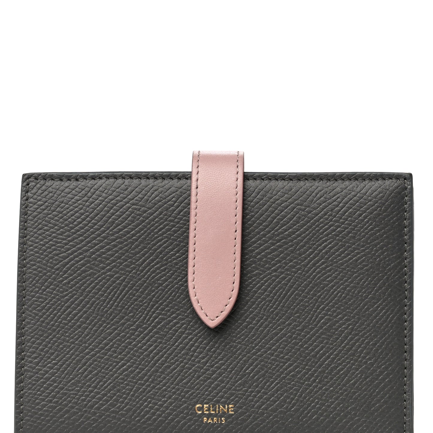Grained Calfskin Medium Multifunction Strap Wallet Grey Vintage Pink
