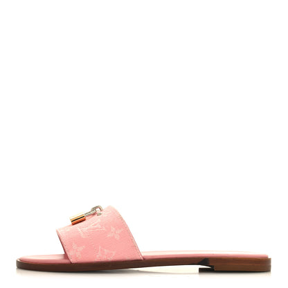 Louis Vuitton Denim Monogram Lock It Flat Mules 38 Pink 1 of 8