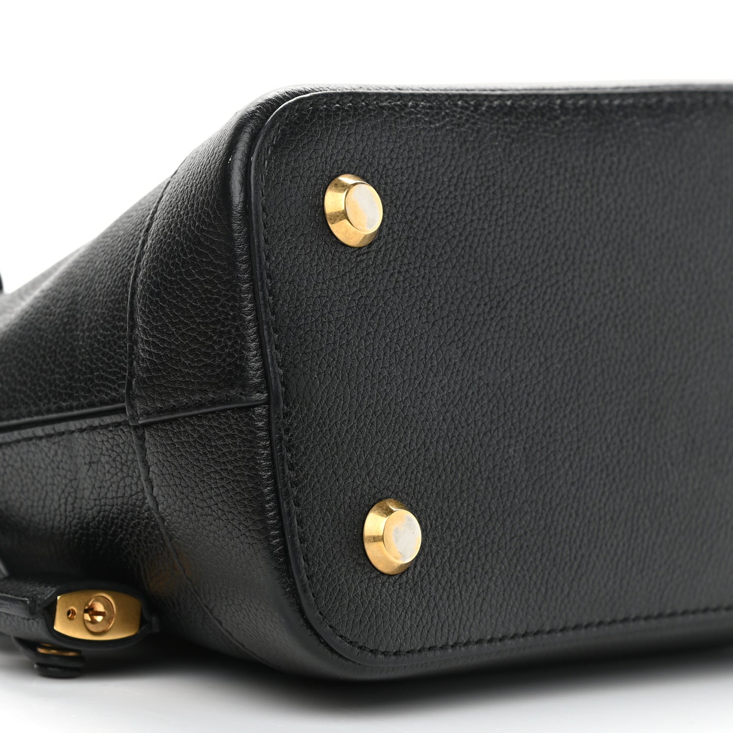Grained Calfskin Logo S Ville Top Handle Bag Black White