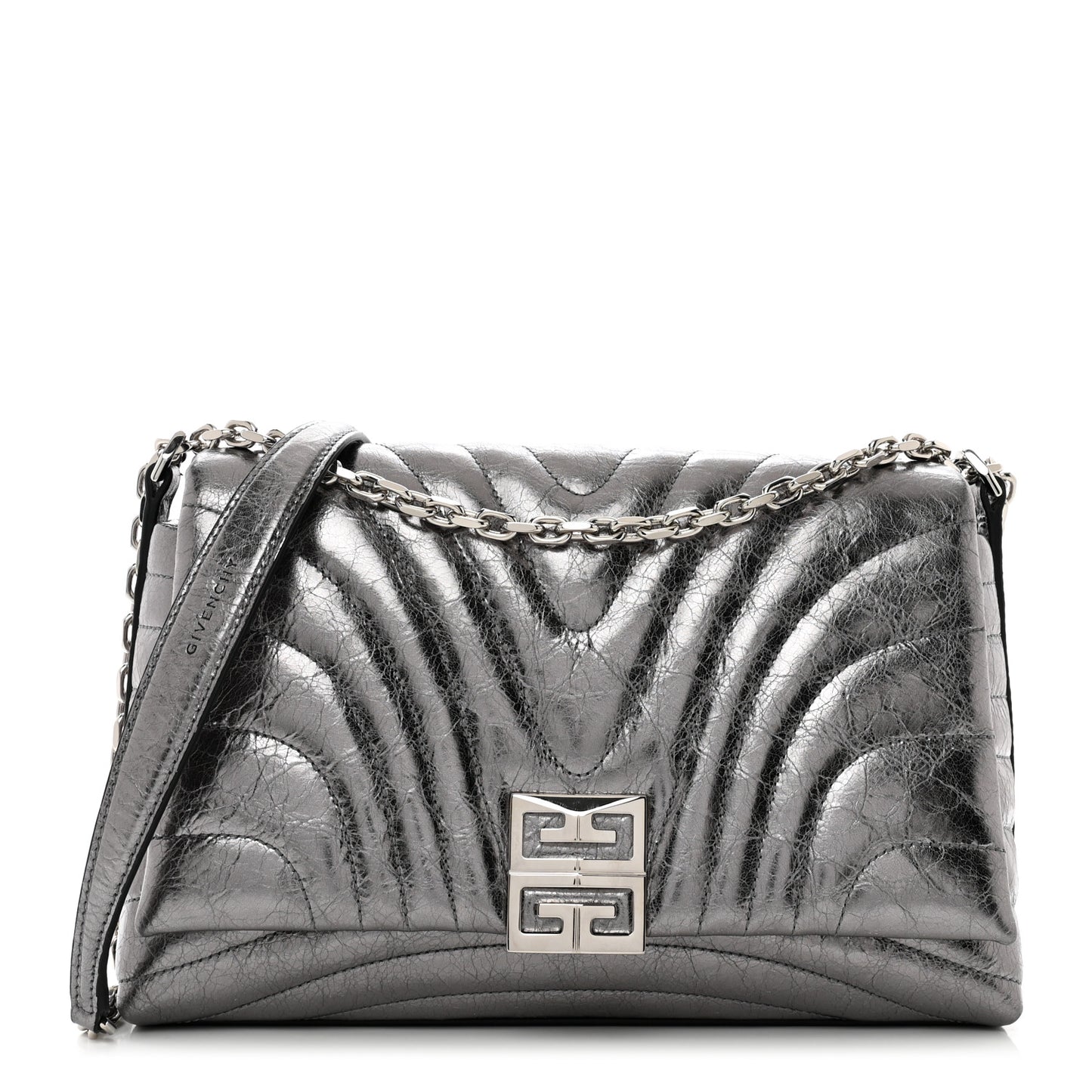 Metallic Soft Calfskin 4G Embossed Medium Shoulder Bag Silver