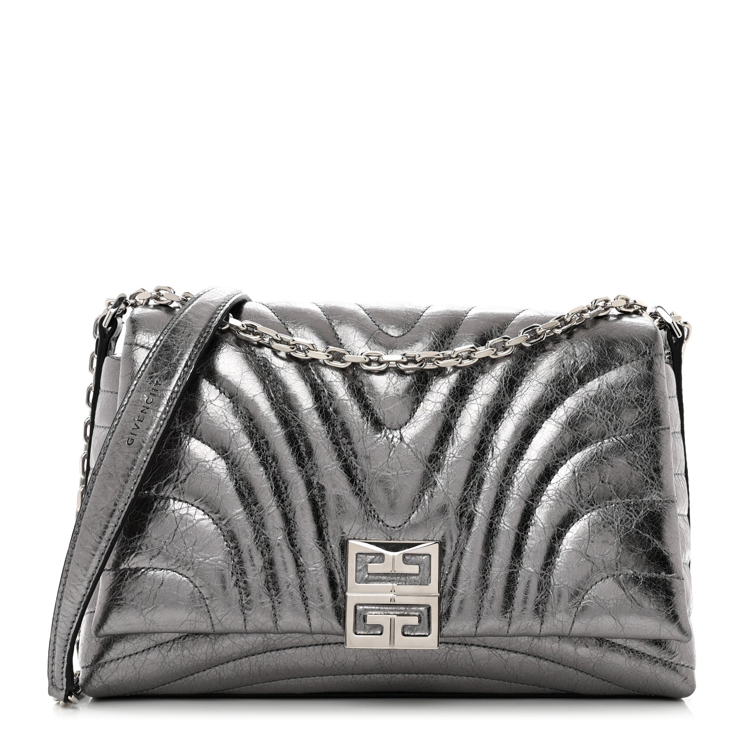Givenchy Metallic Soft Calfskin 4G Embossed Medium Shoulder Bag Silver 1 of 9