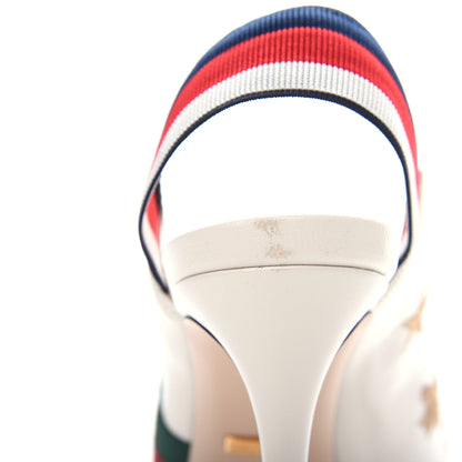 Gucci Malaga Kid Web Bee Star Embroidered Sylvie High Heel Slingback Pumps 40 White 11 of 12