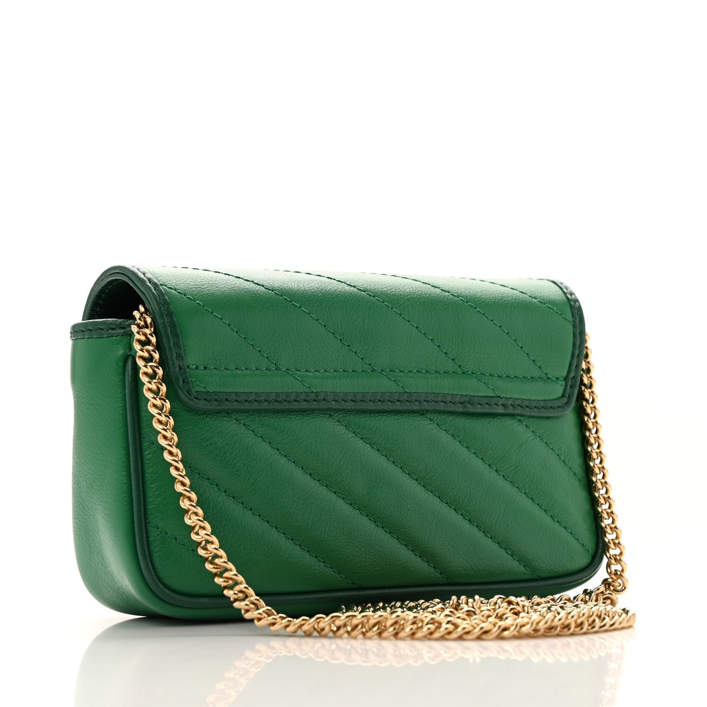 Azalea Calfskin Enamel Matelasse Diagonal Super Mini Torchon GG Marmont Shoulder Bag New Shamarock Emerald