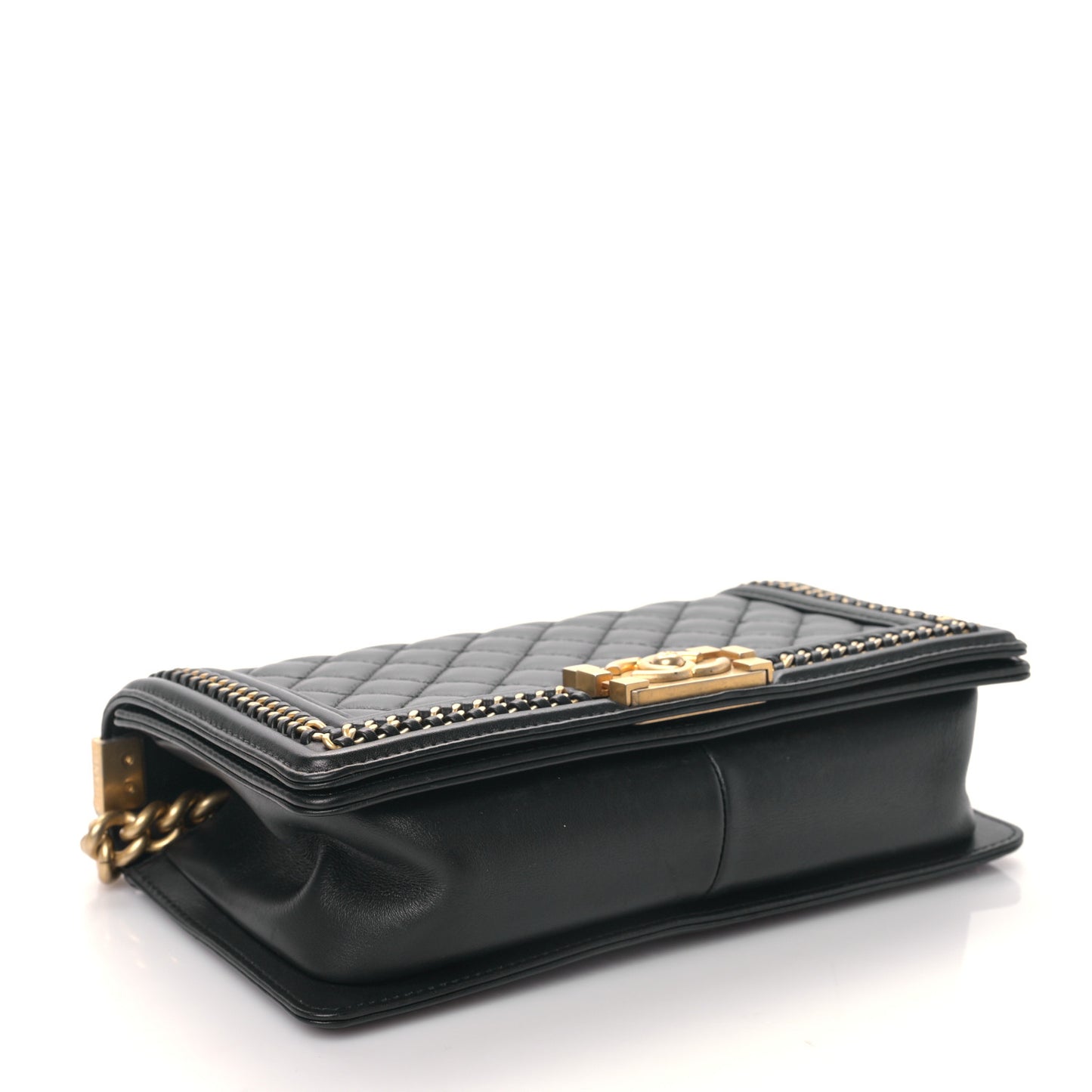 Calfskin Quilted Medium Boy Top Handle Flap Black