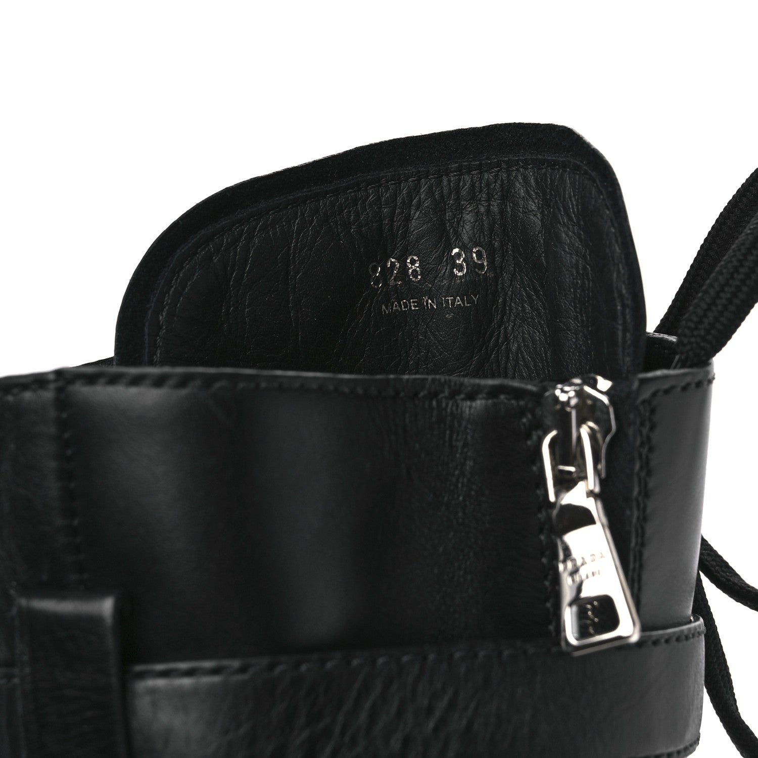 Prada Vitello Lux Nylon Metal Triangle Logo Monolith Pouch Pocket 55mm Tall Combat Boots 39 Black 7 of 7