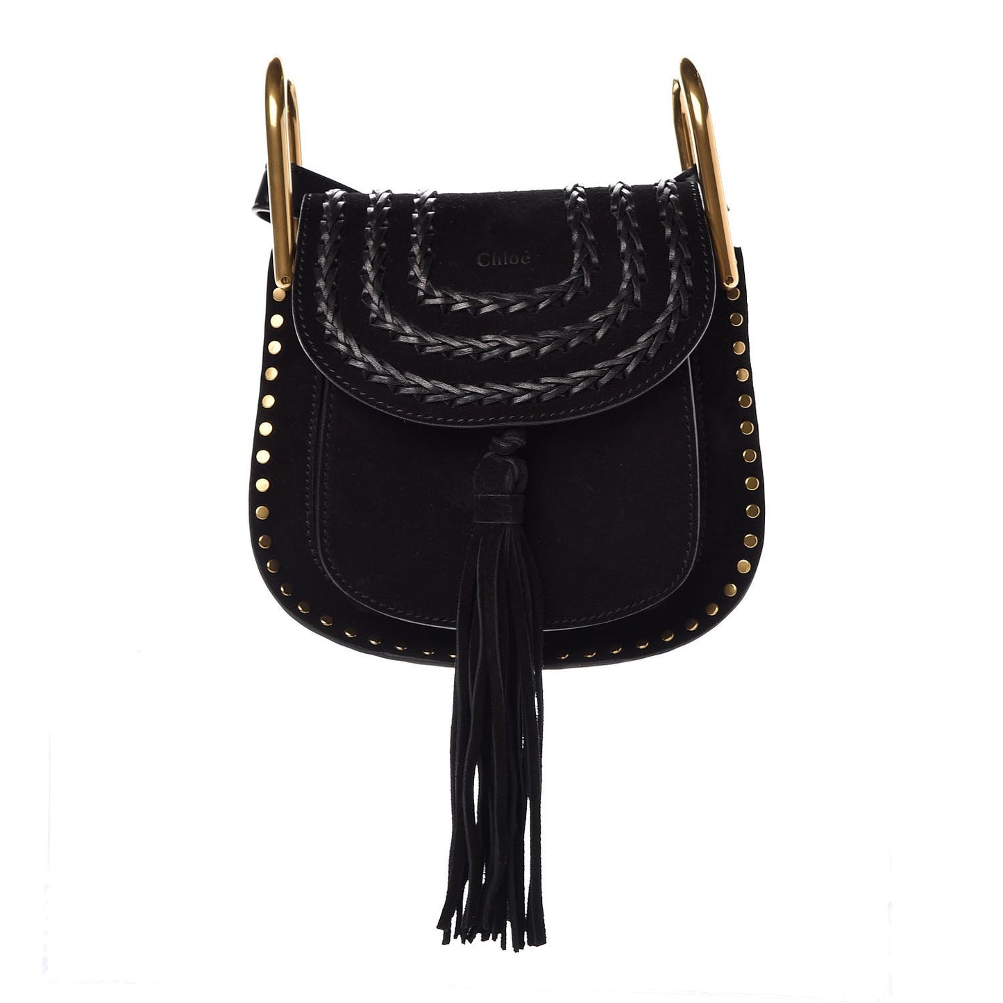 Suede Calfskin Braided SMini Hudson Shoulder Bag Black