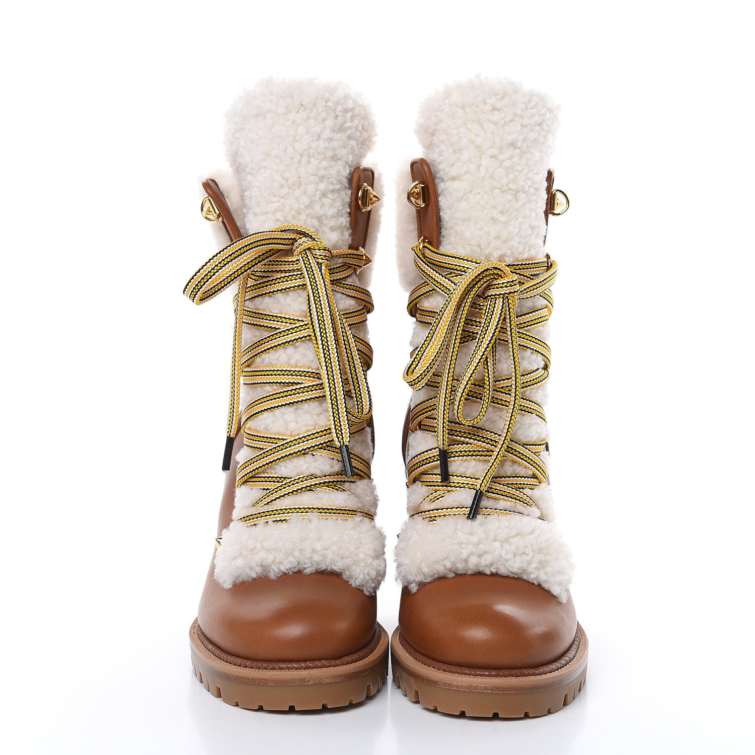 Christian Louboutin Calfskin Shearling Yetita 70 Hiker Booties 35.5 Cuoio Naturel 2 of 9