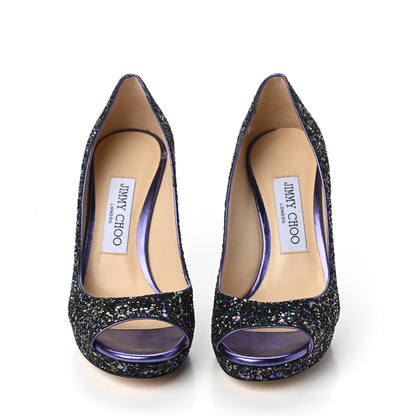 Jimmy Choo Coarse Glitter Crown 100 Peep Toe Platform Pumps 35 Petrol 2 of 8