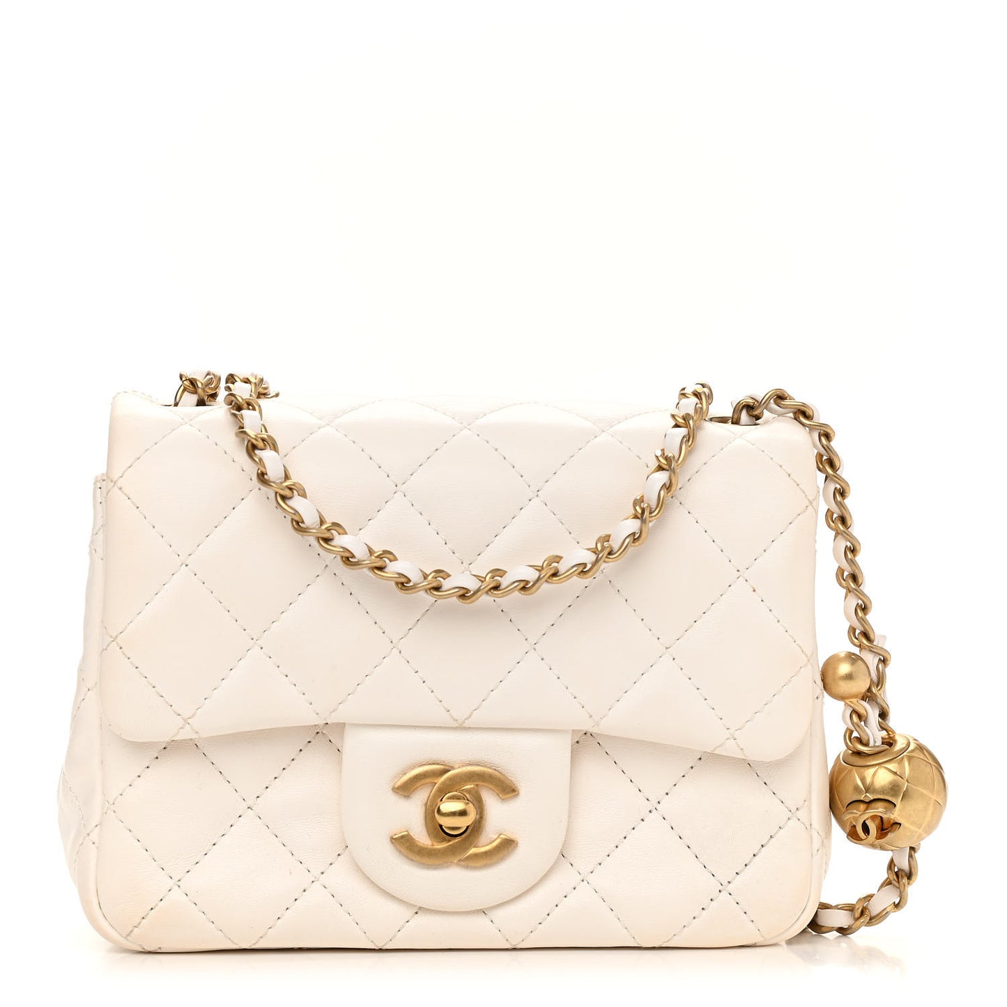 Lambskin Quilted Mini Pearl Crush Flap White