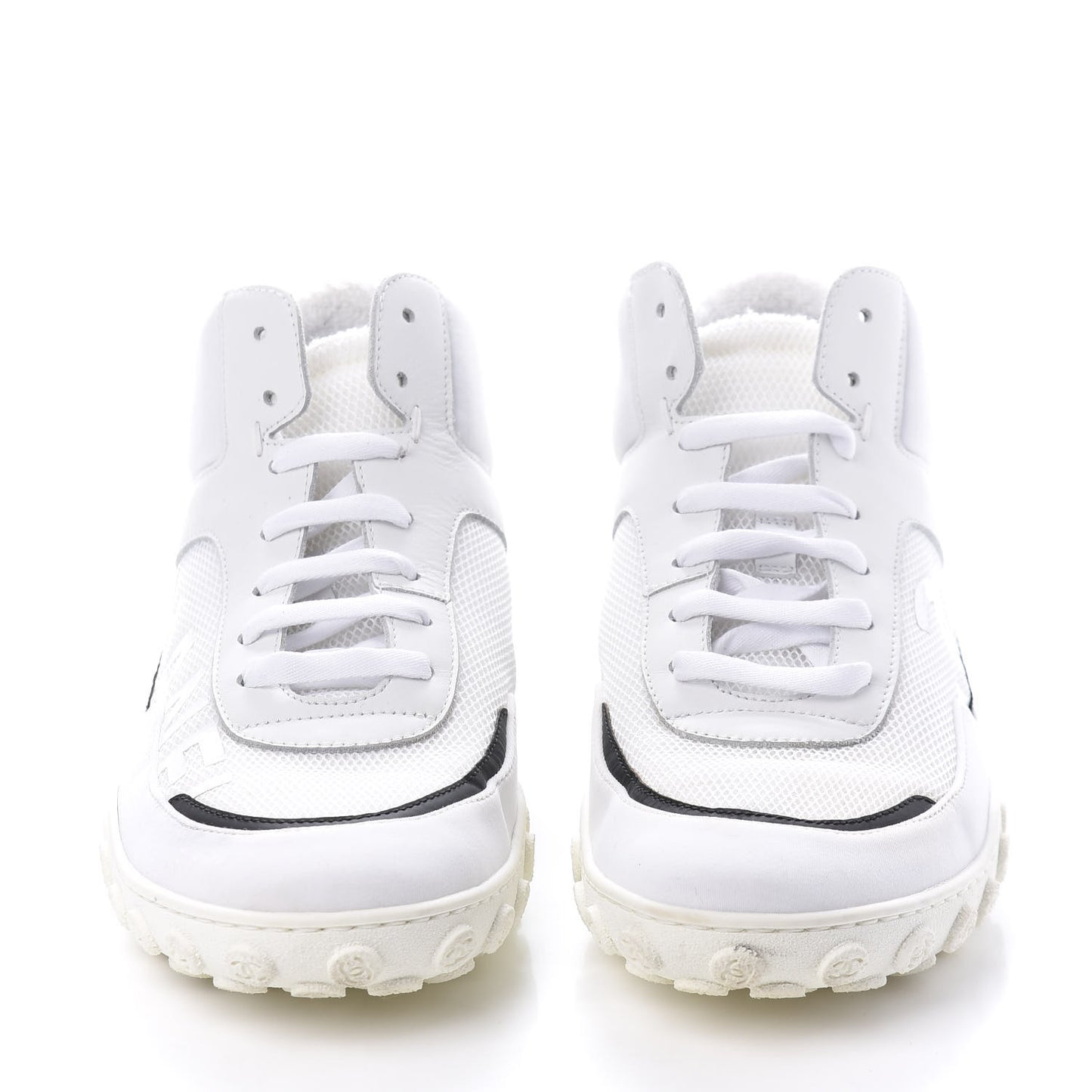 Calfskin Mesh Lycra Womens Logo High Top Sneakers 39 White