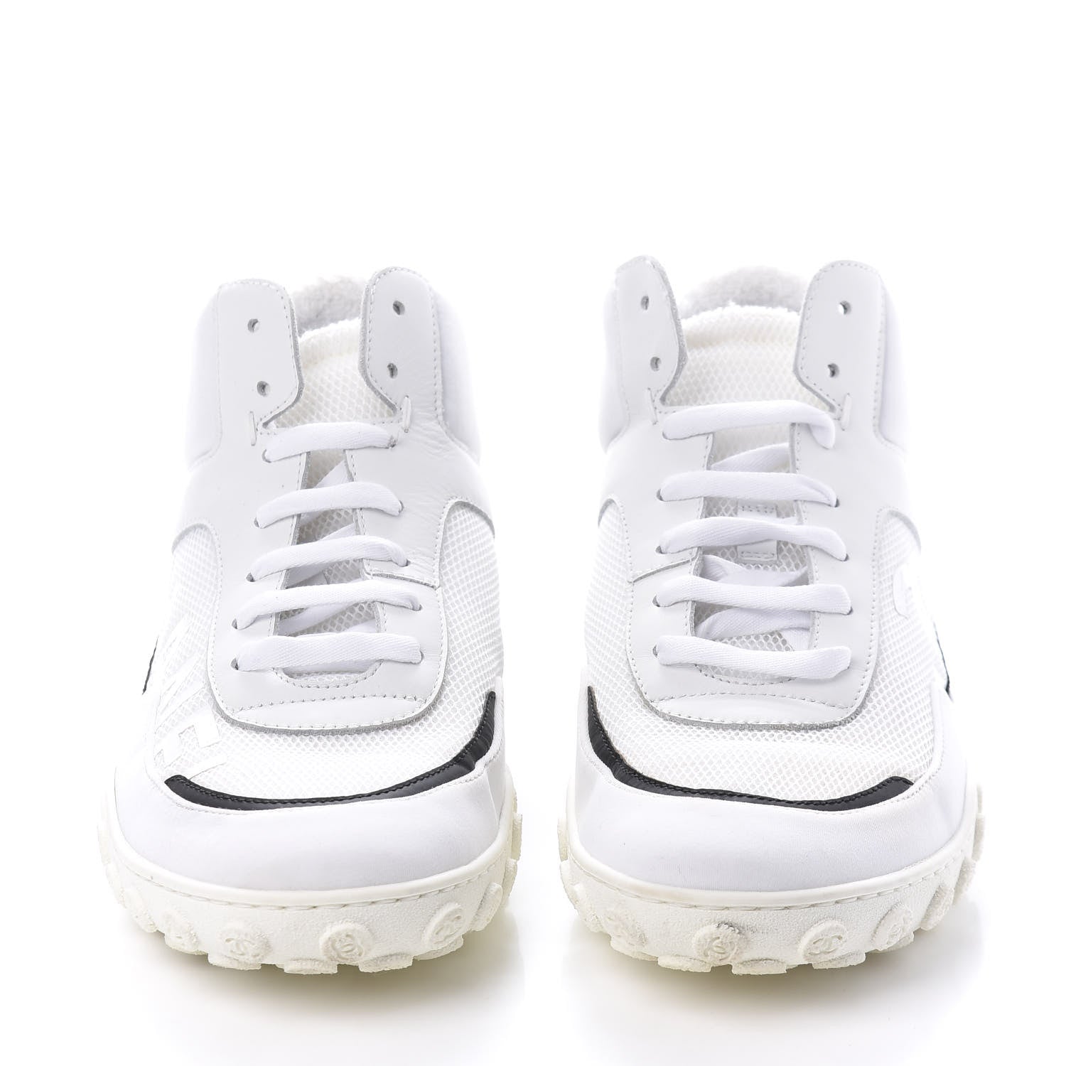 Chanel Calfskin Mesh Lycra Womens Logo High Top Sneakers 39 White 2 of 8