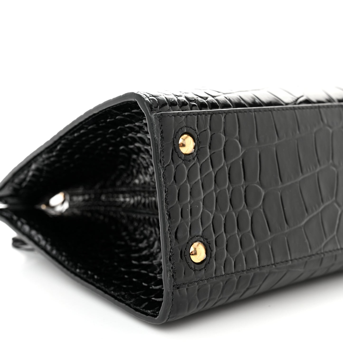 Crocodile Embossed Calfskin Mini Frances Tote Black