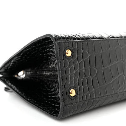 Burberry Crocodile Embossed Calfskin Mini Frances Tote Black 8 of 9