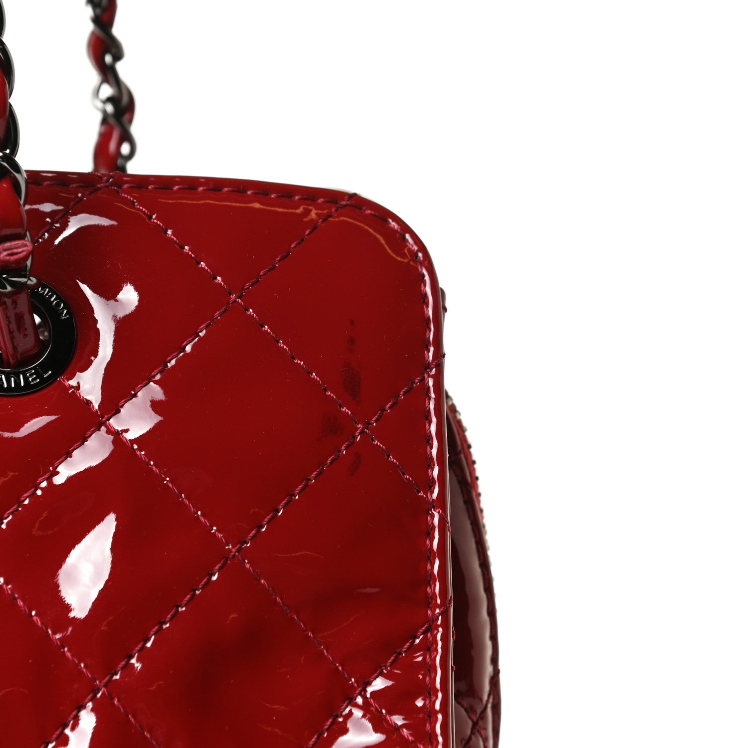 Chanel Patent Quilted Small CC Angle Tote Red 9 of 10