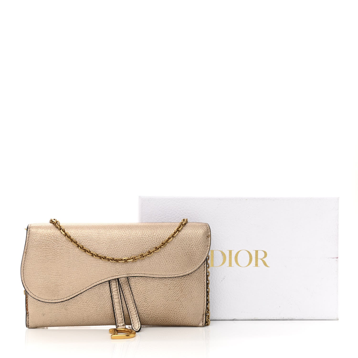 Christian Dior Metallic Grained Calfskin Saddle Chain Wallet Pouch 16 of 16