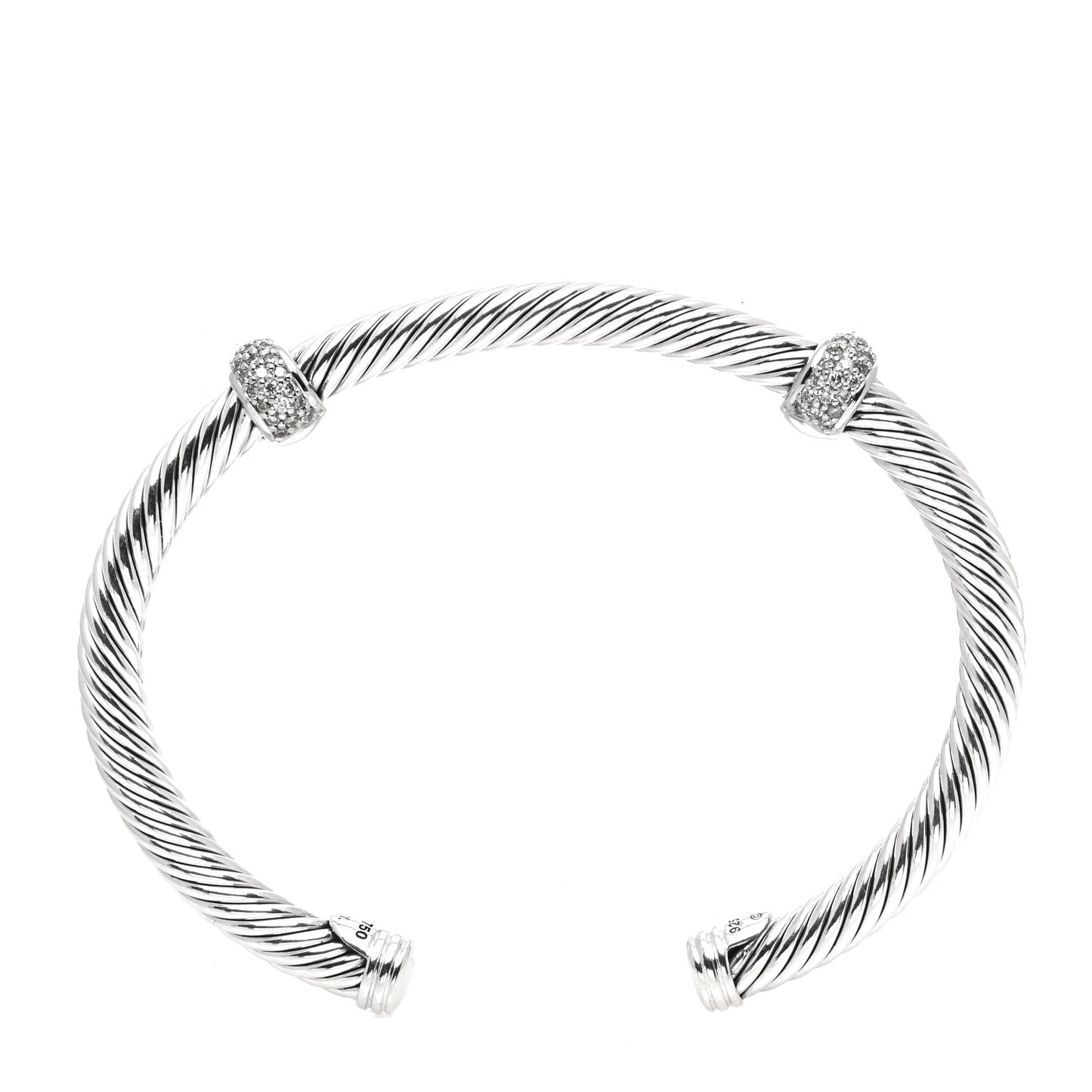Sterling Silver 18K White Gold Diamond 5mm Cable Classics Double Station Bracelet