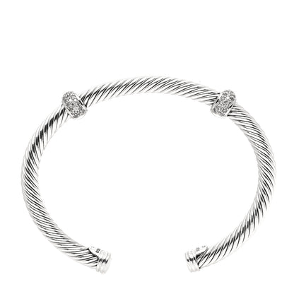 David Yurman Sterling Silver 18K White Gold Diamond 5mm Cable Classics Double Station Bracelet 3 of 4
