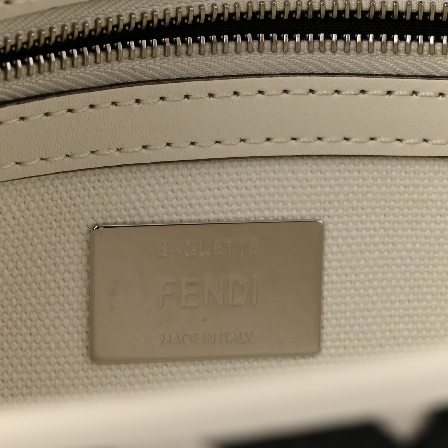 Fendi Canvas Vitello King FF Embroidered Baguette White Black 6 of 11