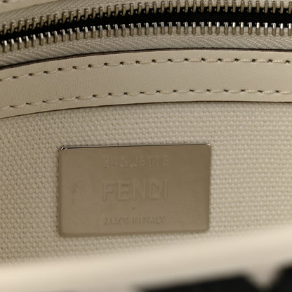 Fendi Canvas Vitello King FF Embroidered Baguette White Black 6 of 11