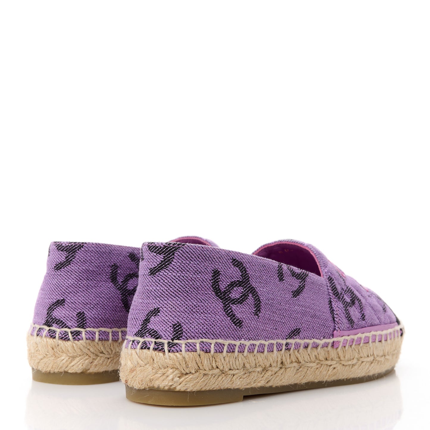 Cotton Jacquard Grosgrain CC Print Espadrilles 36 Purple Black