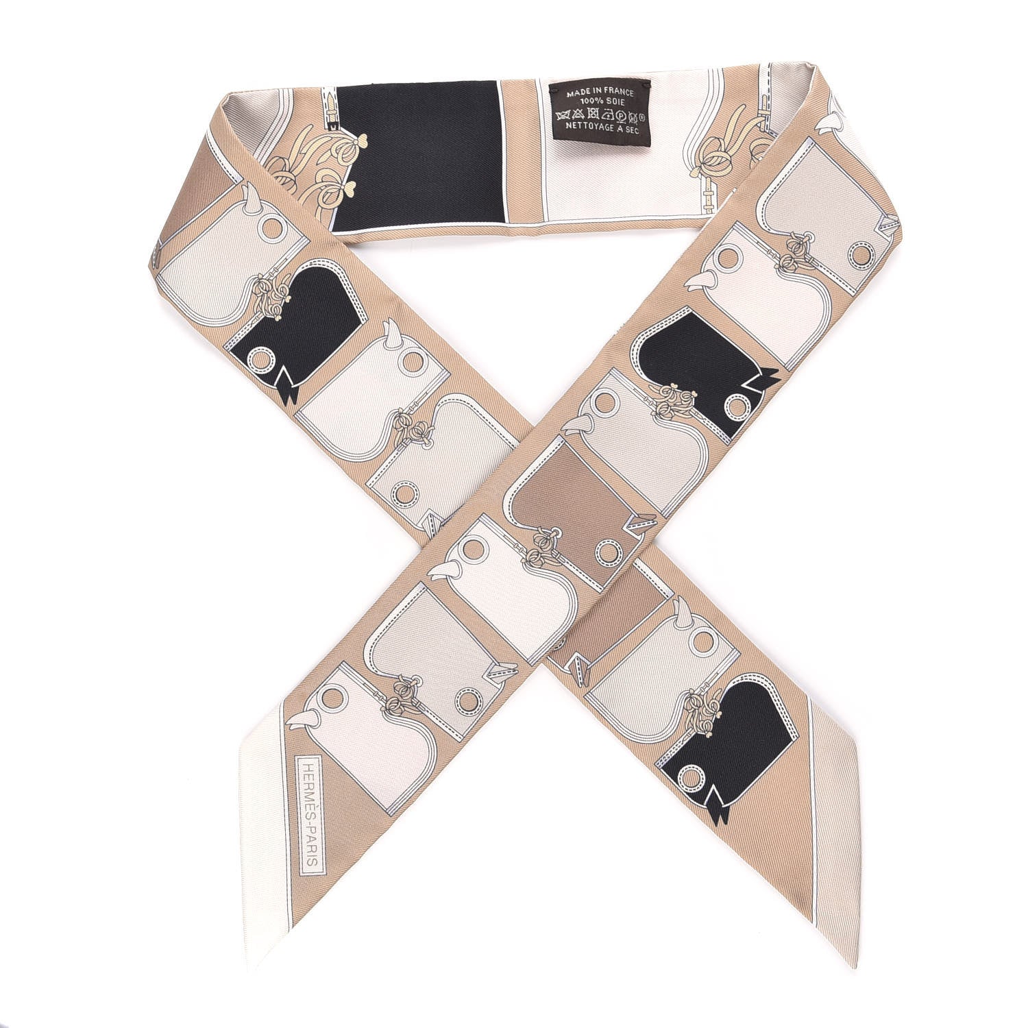 Hermes Silk Camails Twilly Scarf Beige Black Rose Pale 1 of 4