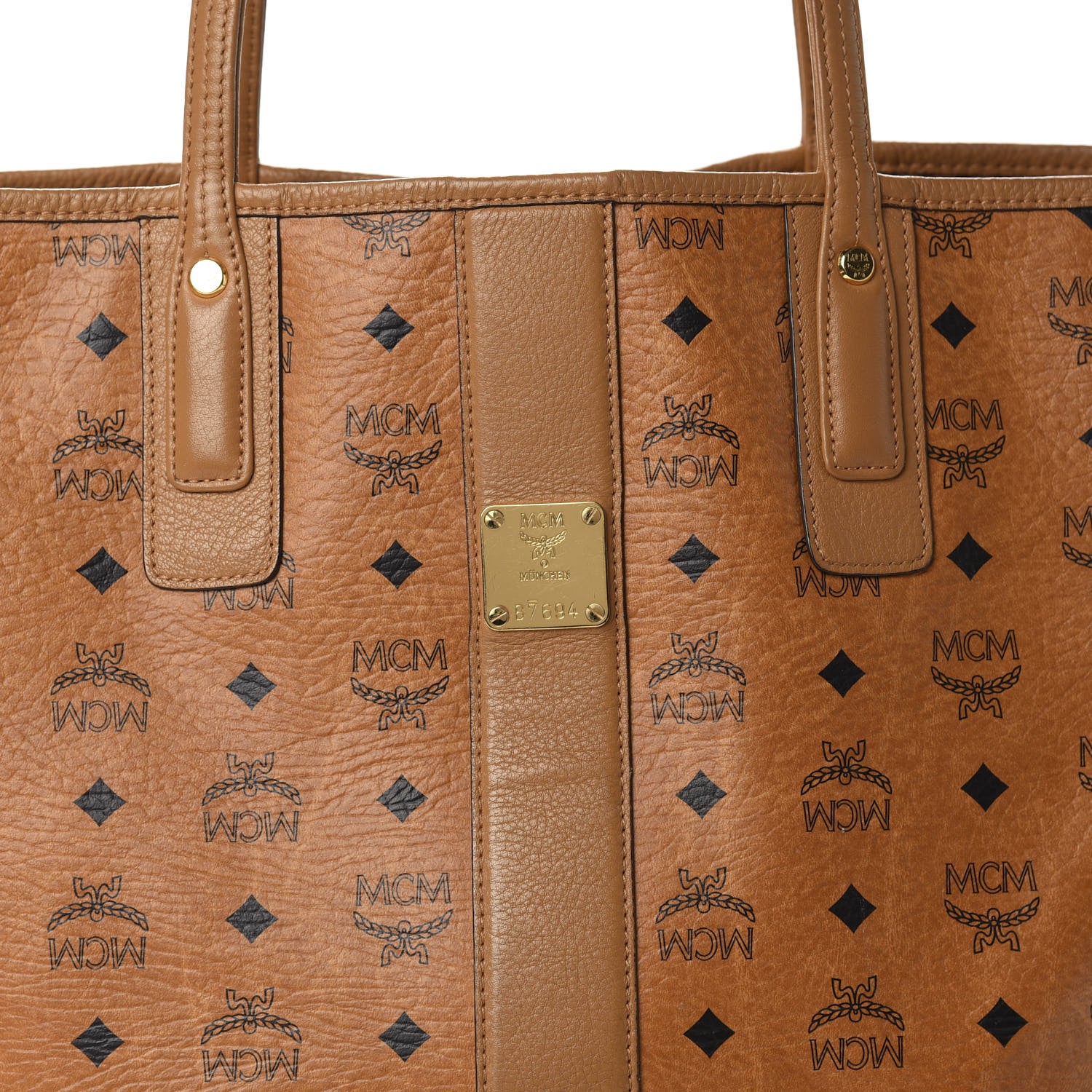 MCM Visetos Medium Liz Reversible Shopper Tote Cognac 14 of 21