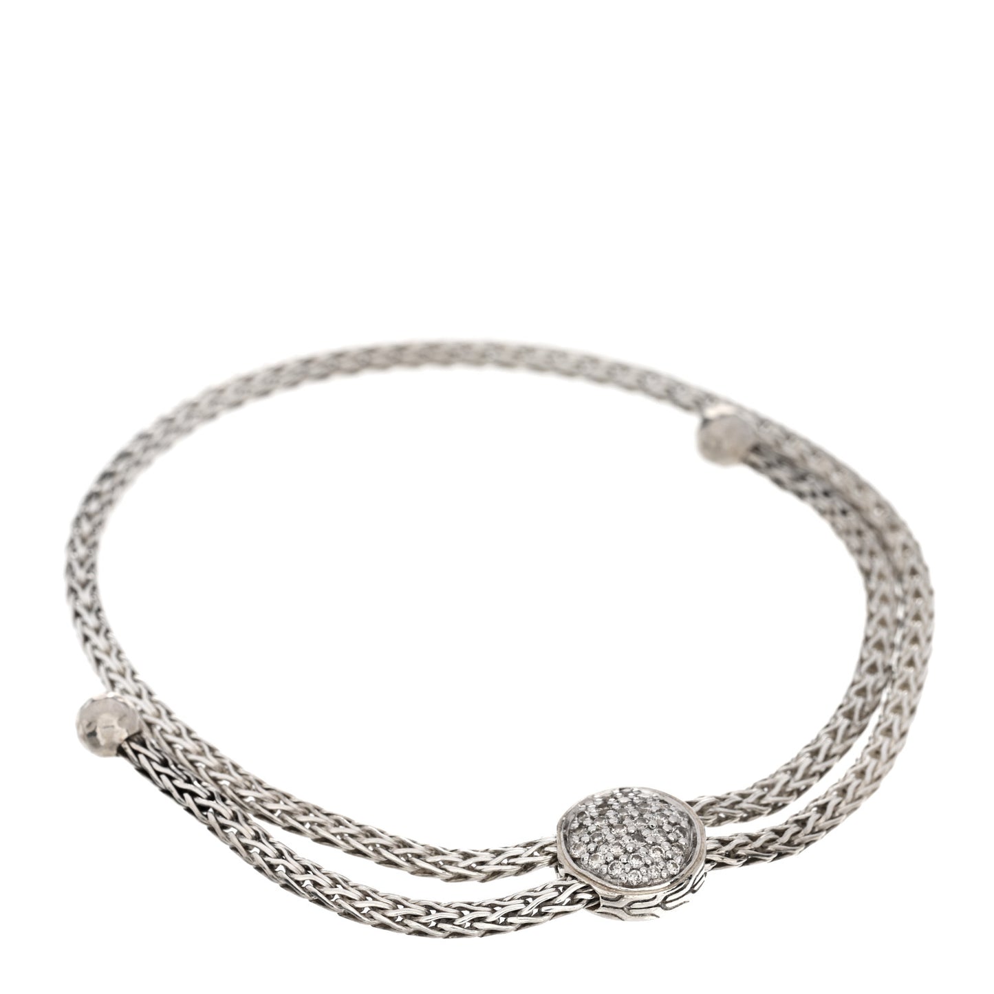 Sterling Silver Diamond Classic Chain Round Pull Through Bracelet