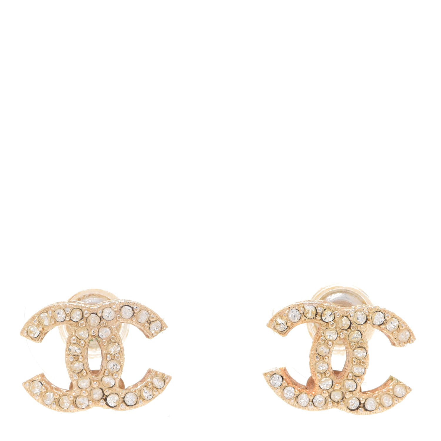 Chanel Crystal Timeless CC Earrings Light Gold 1 of 5