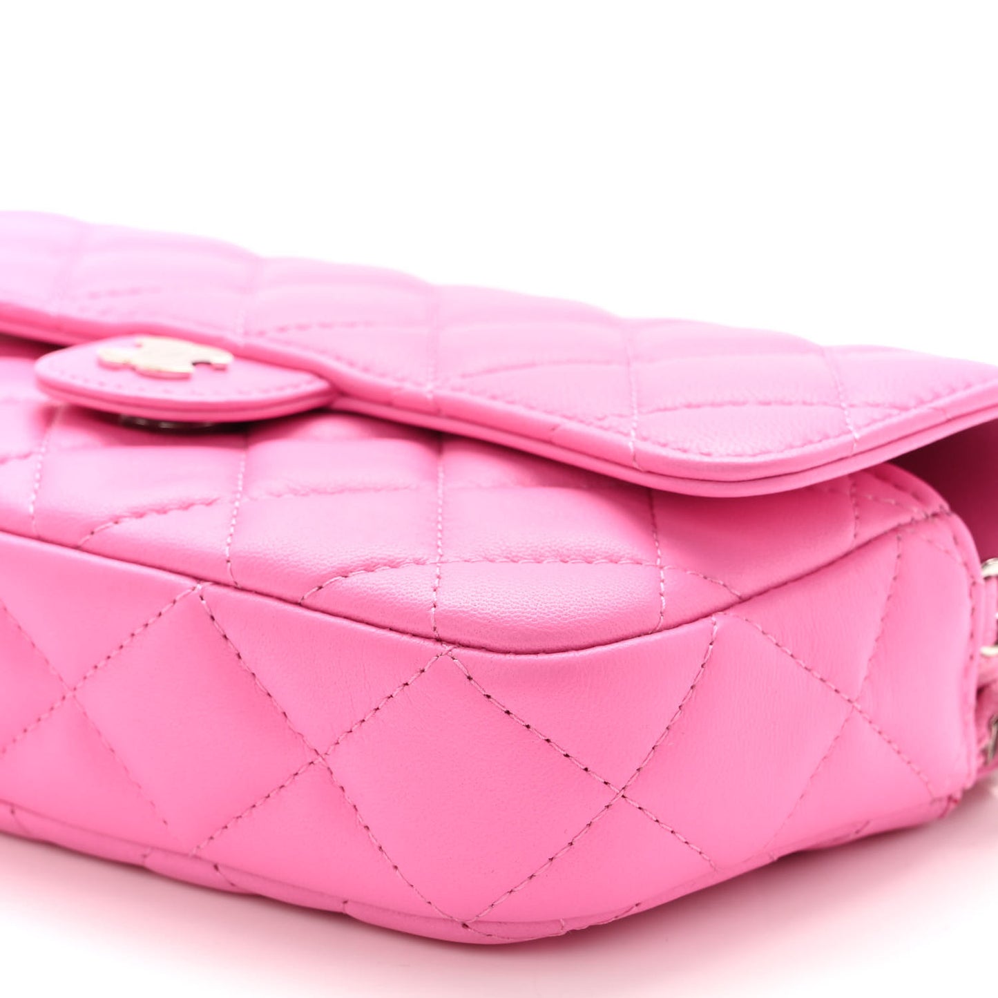 Lambskin Quilted Flap Phone Holder With Chain Neon Pink