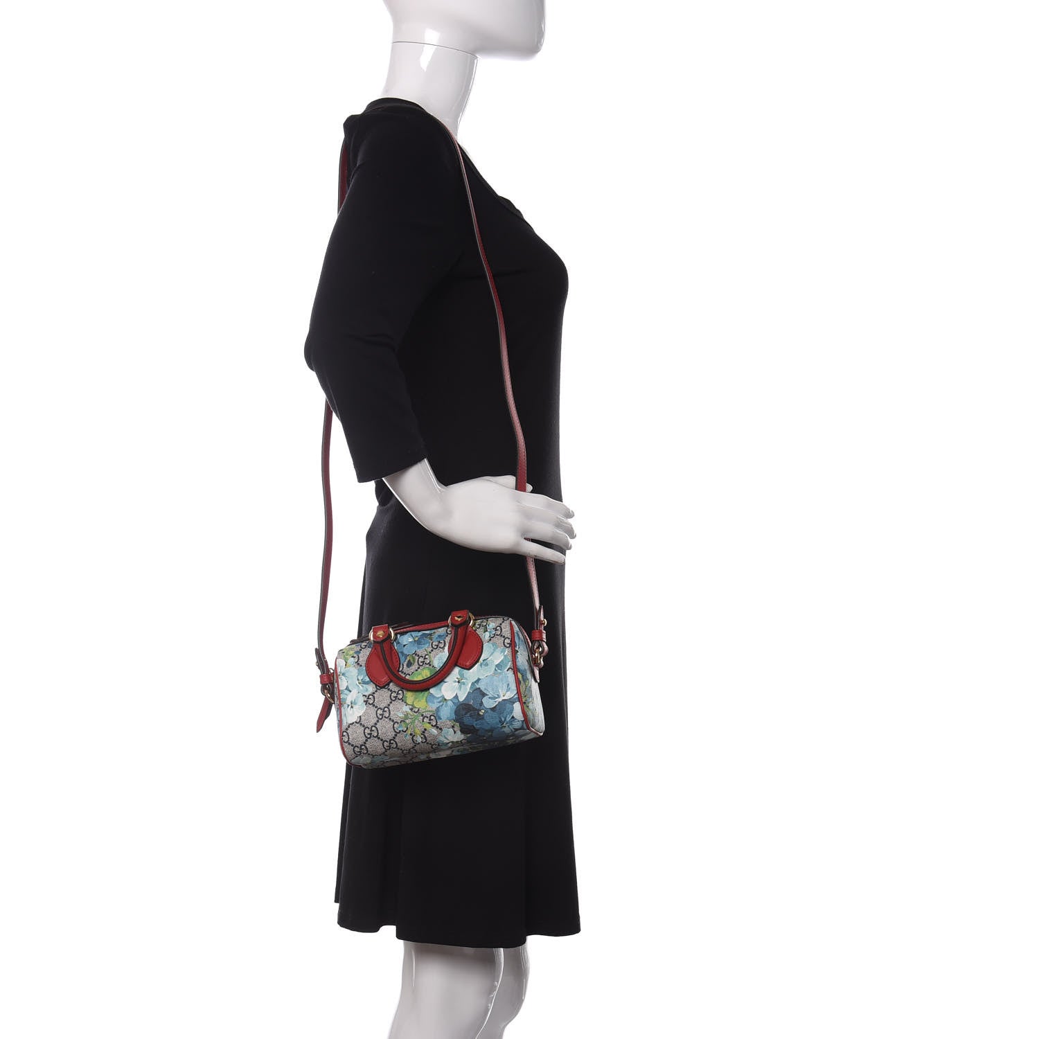 Gucci GG Supreme Monogram Blooms Mini Boston Navy Blue Hibiscus 2 of 9