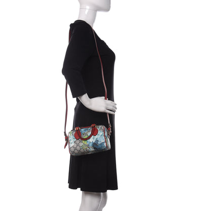Gucci GG Supreme Monogram Blooms Mini Boston Navy Blue Hibiscus 2 of 9