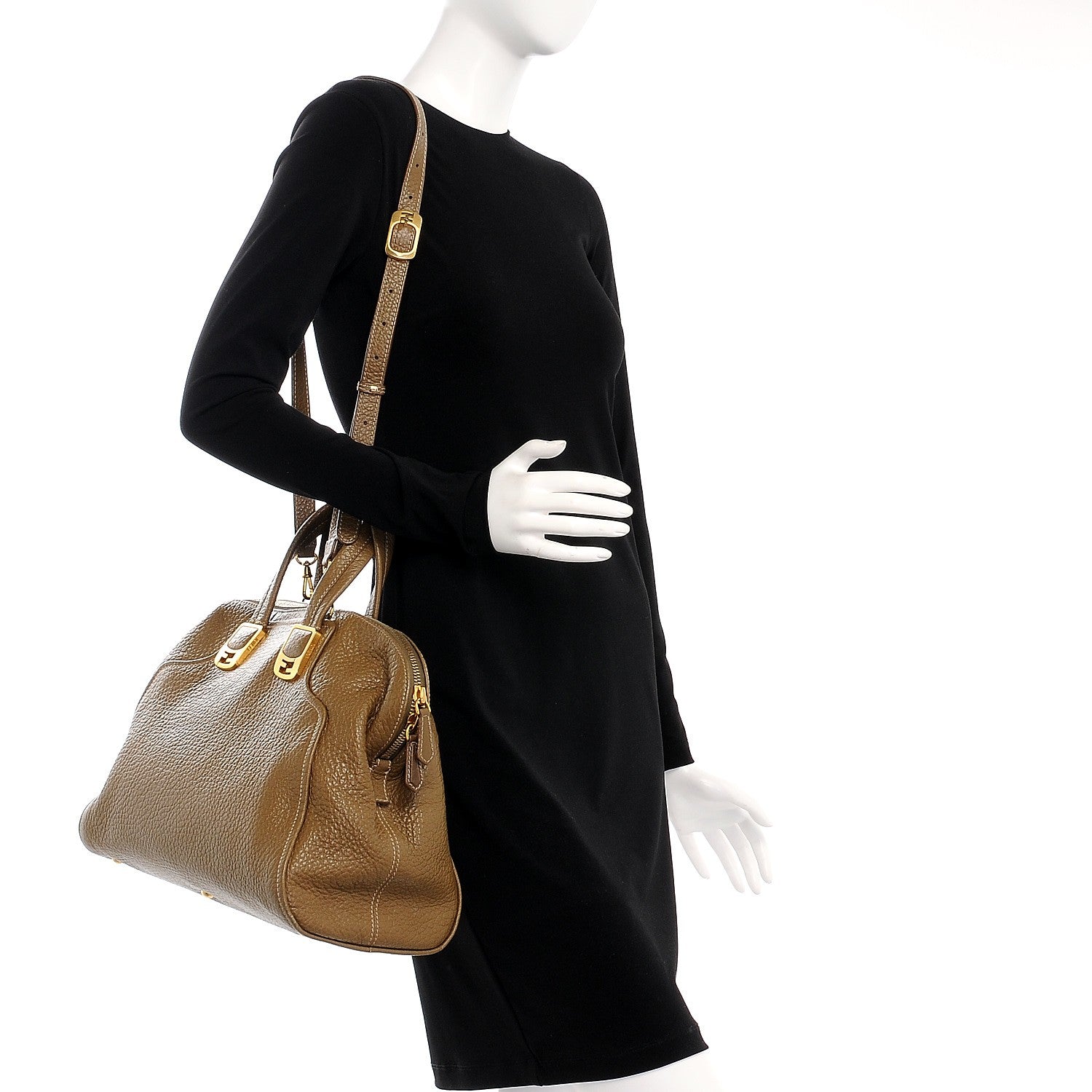 Fendi Pebbled Calfskin Large Chameleon Tote Brown 2 of 13
