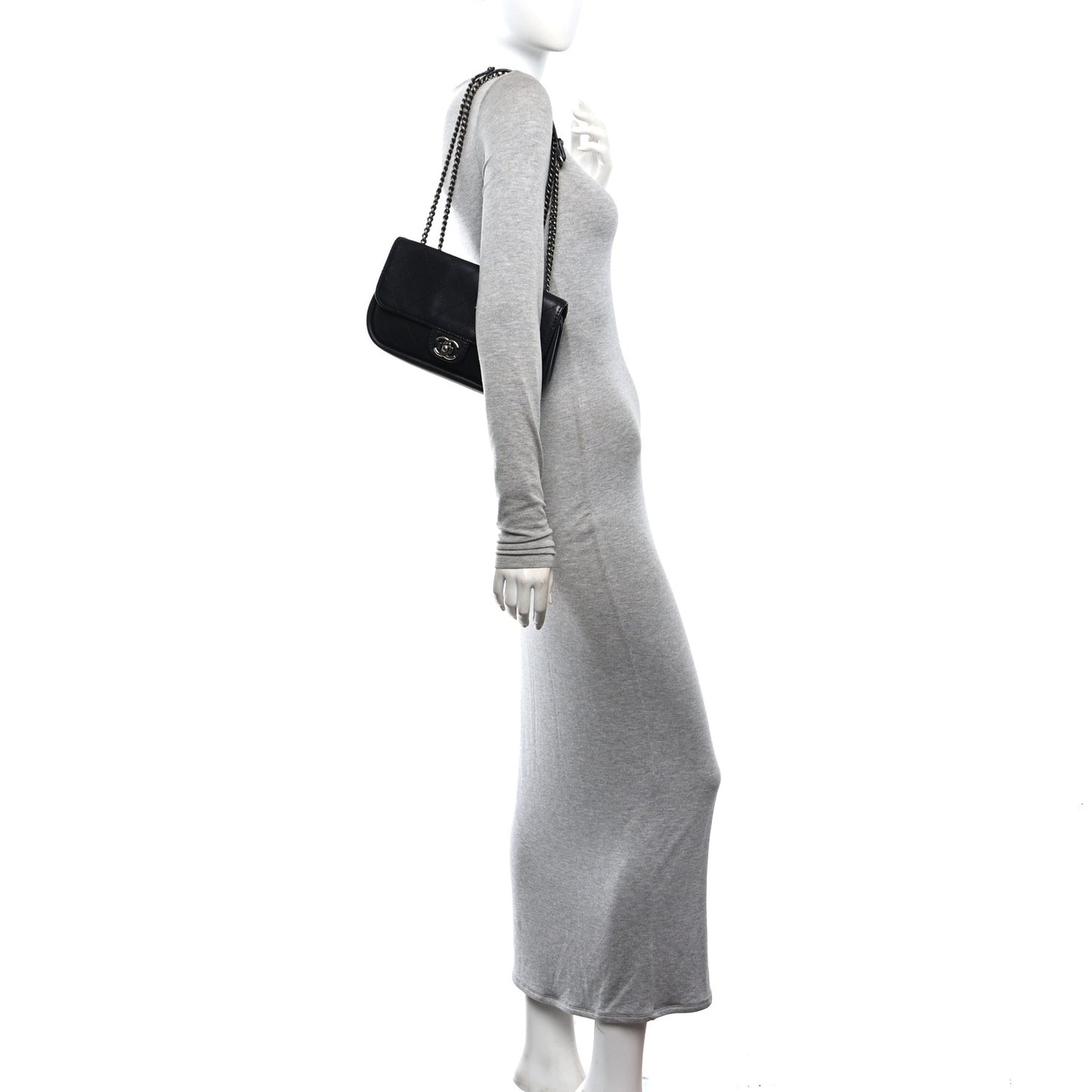Calfskin Stitched Medium CC Sellier Flap Black