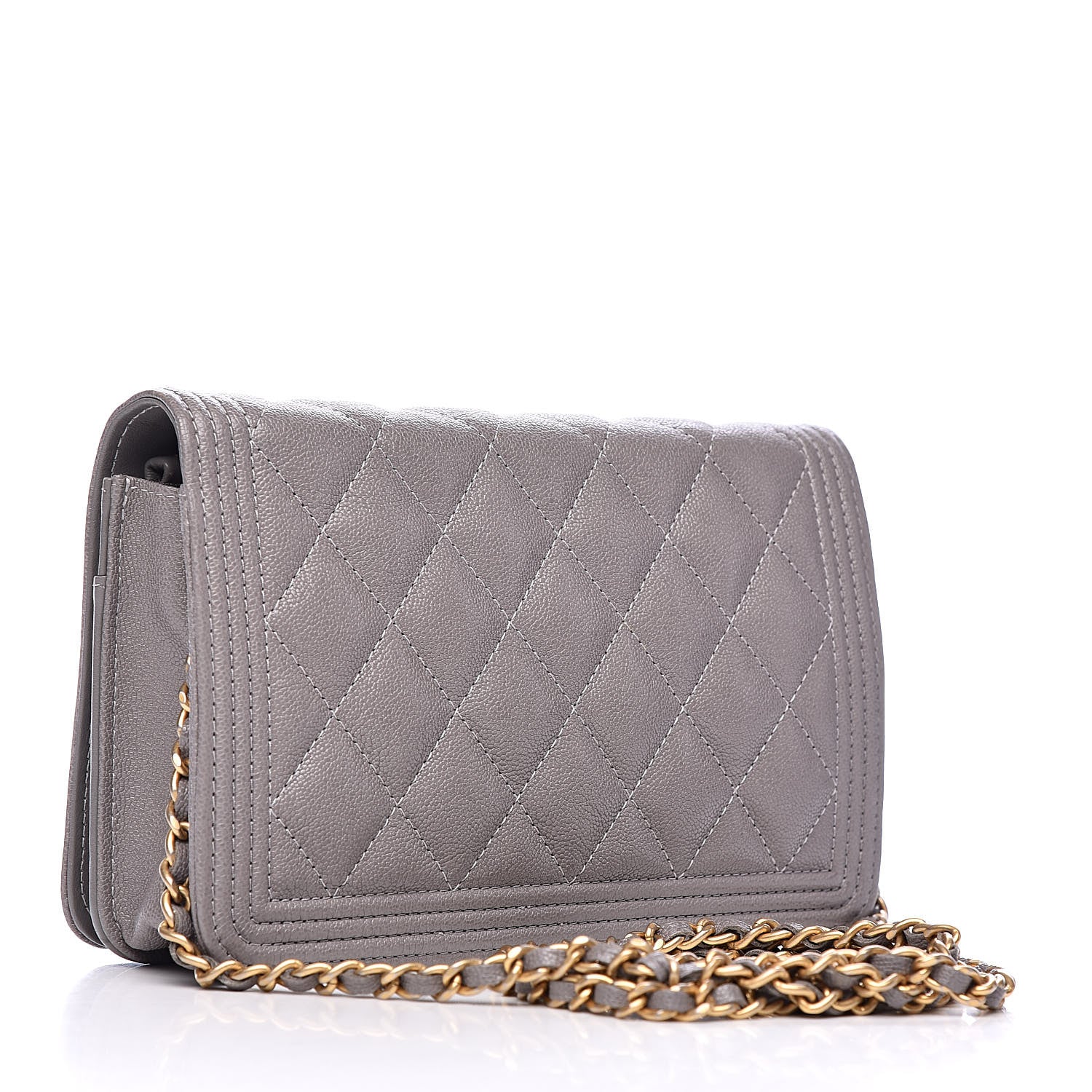 Chanel Caviar Quilted Boy Wallet On Chain WOC Grey 3 of 11