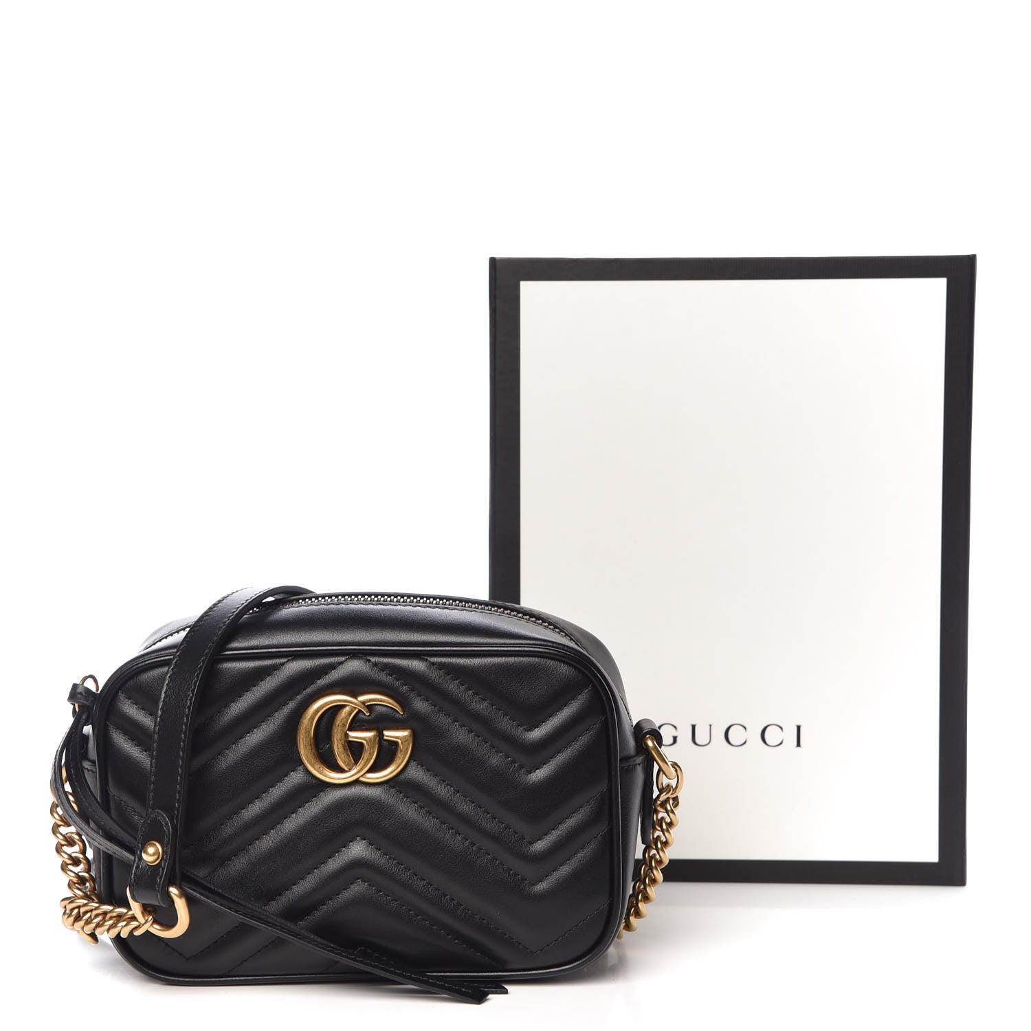 Gucci Calfskin Matelasse Mini GG Marmont Chain Shoulder Bag Black 10 of 10