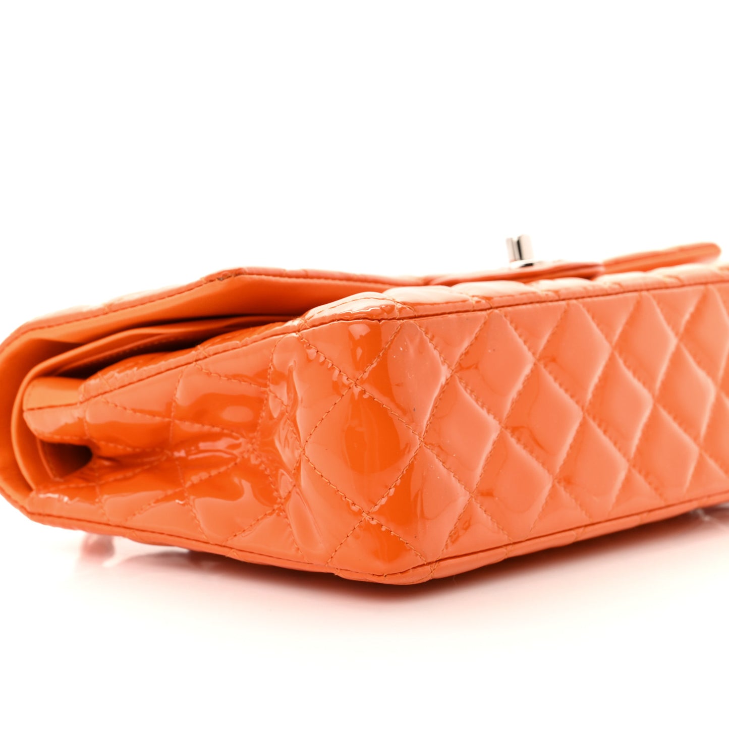 Patent Quilted Medium Double Flap Orange