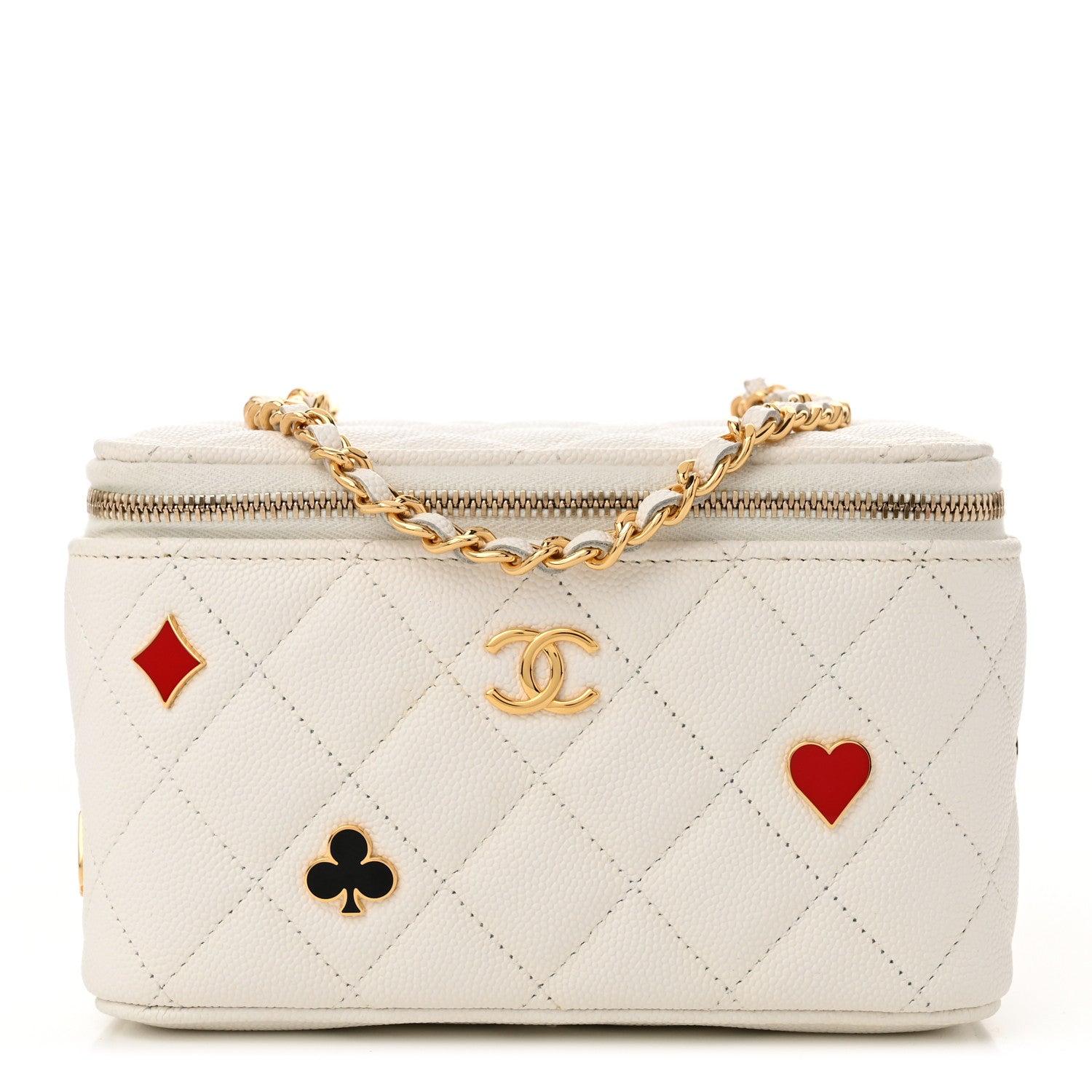 Chanel Caviar Quilted Enamel Coco Casino Small Vanity Case With Chain White 1 of 10