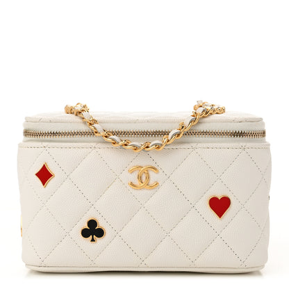 Chanel Caviar Quilted Enamel Coco Casino Small Vanity Case With Chain White 1 of 10