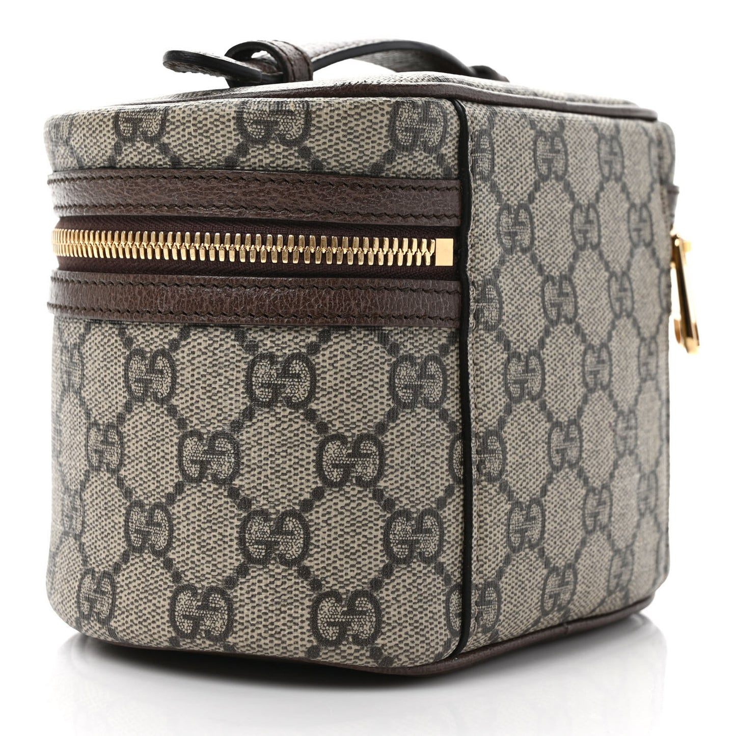 GG Supreme Monogram Textured Calfskin Web Ophidia Vanity Cosmetic Case Beige Ebony New Acero