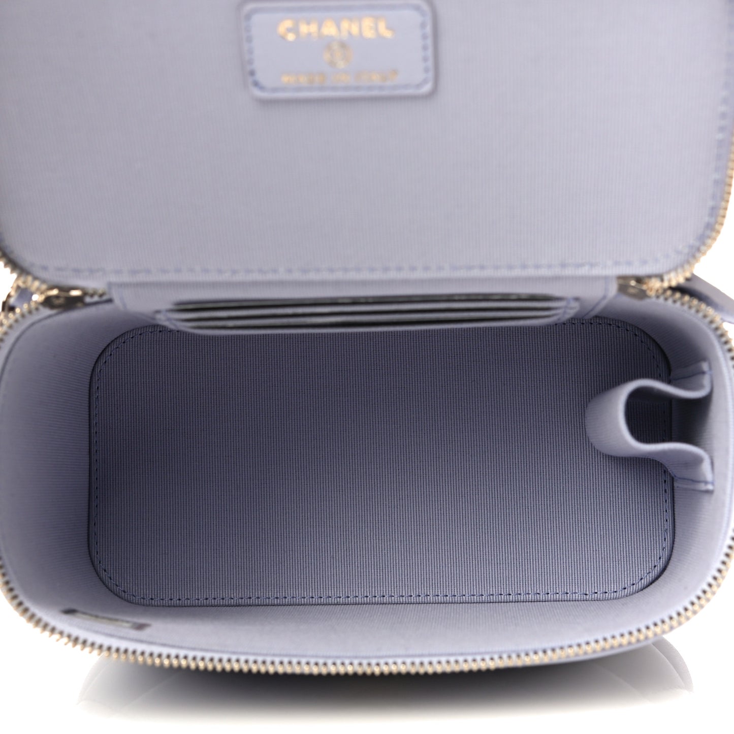 Lambskin Quilted Small Top Handle Vanity Case With Chain Light Purple
